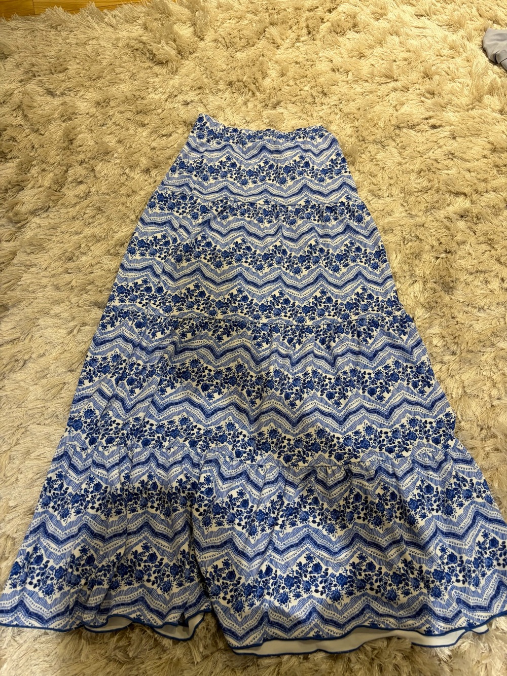 Blue and White Floral Maxi Swim Skirt